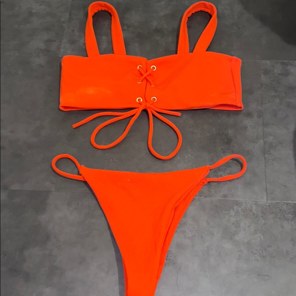 Deep Burnt Orange Red Two Piece Bathing Suit